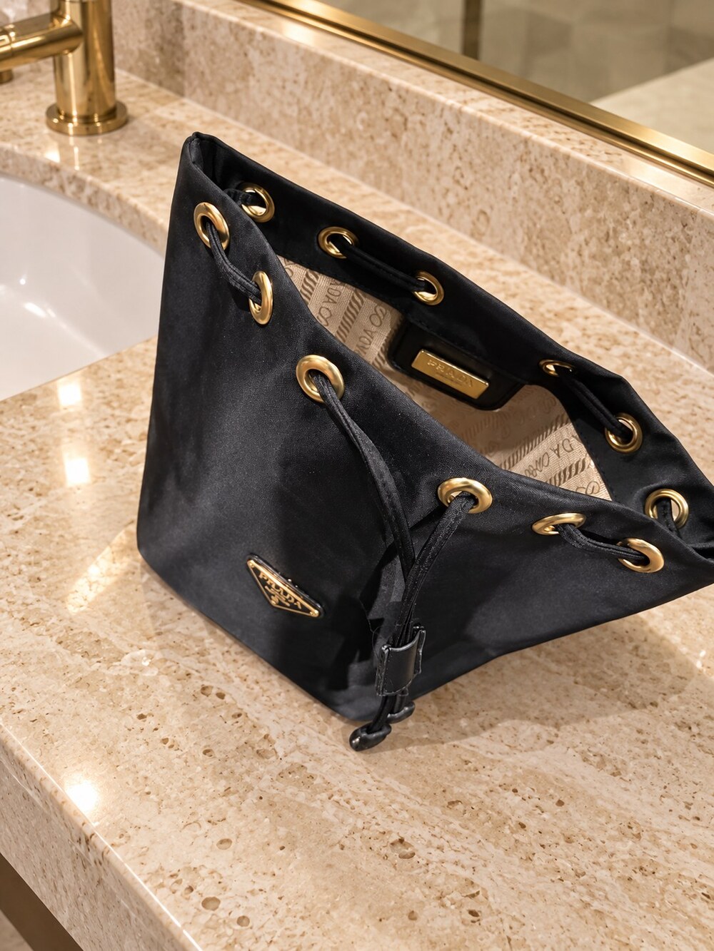 Prada Black Drawstring Makeup Bag | Vanity Organizer - Picture 6 of 6